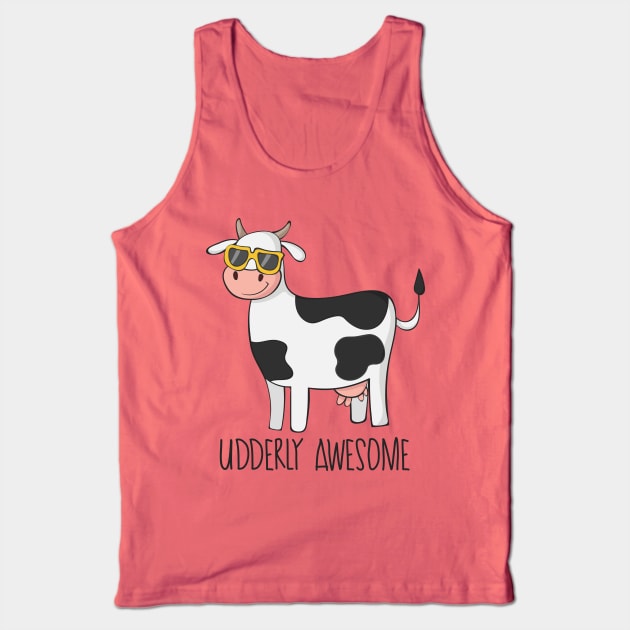 Udderly Awesome- Funny Cow Wearing Sunglasses Gift Tank Top by Dreamy Panda Designs